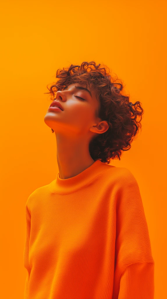 Retrato editorial sobre fondo naranja